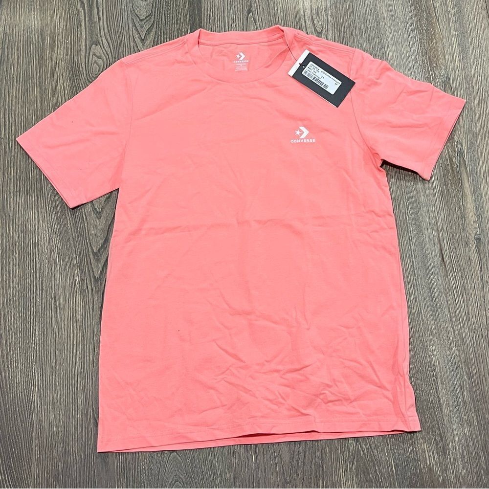 NWT Converse Go-To Embroidered Star Chevron T-Shirt Crewneck Lawn Flamingo XS